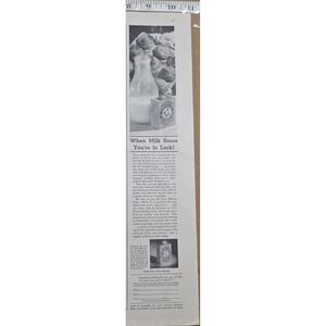 1932 Arm & Hammer Cow Brand Baking Soda Vintage Print Ad‎ When Milk Sours 11x2.5
